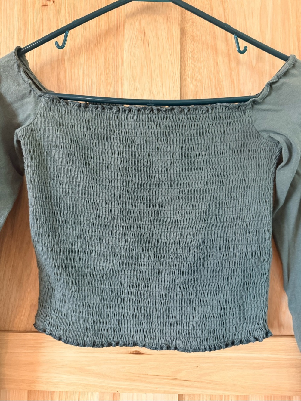 Hollister Olive Smocked Square-Neck Long Sleeve Top - Picture 2 of 6